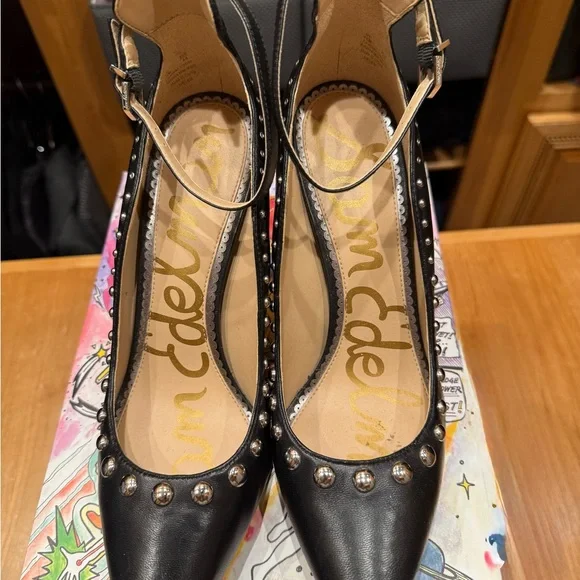 Sam Edelman Black Heels with Pointed Toe and Silver Studs - Picture 5 of 11